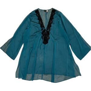 Frederick’s of Hollywood 3X Sheer Teal Nighty | Black Lace Trim, NWOT